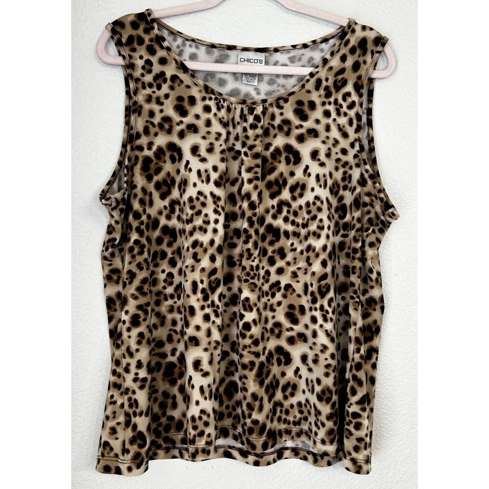 Chicos Animal Print Tank Top Sleeveless Shirt Stretch Cheetah Brown Size 3 US XL